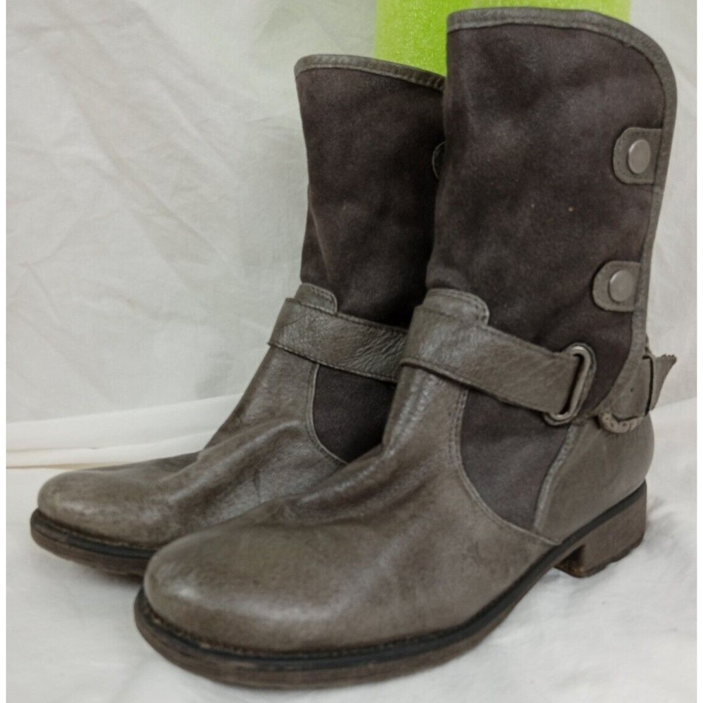 Bare Traps Select Gray Taupe Leather Ankle Boots Faux Fur Lined Womens 8 M - Picture 3 of 8